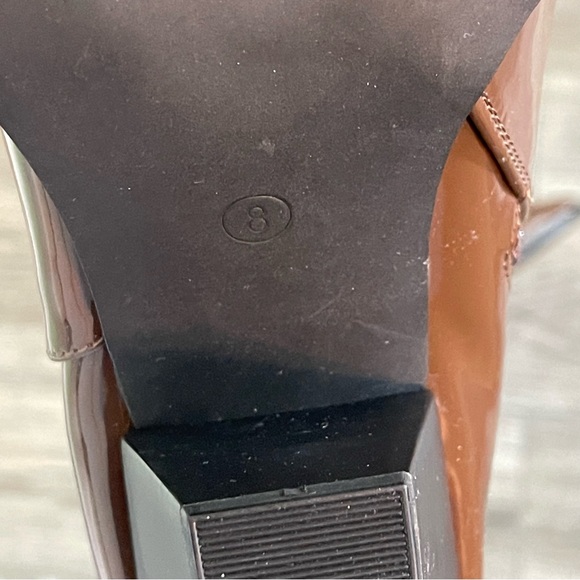 Nasty Gal Faux Patent Leather Tall Brown Boots 3.5" heels women’s size 8 EUC - Picture 11 of 11